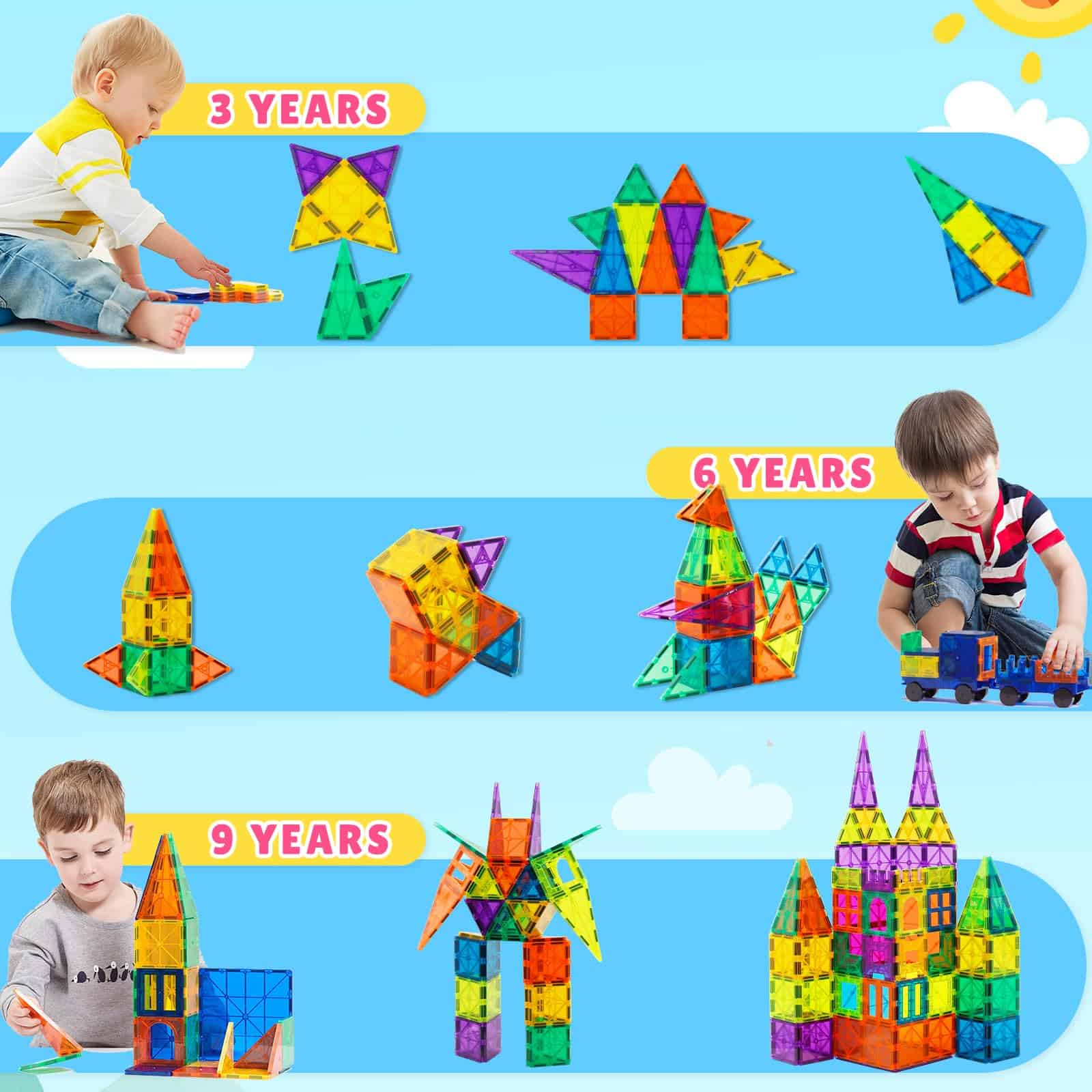 Bmag 130PCS Magnetic Tiles Building Blocks, 3D Magnet - Imagen 5