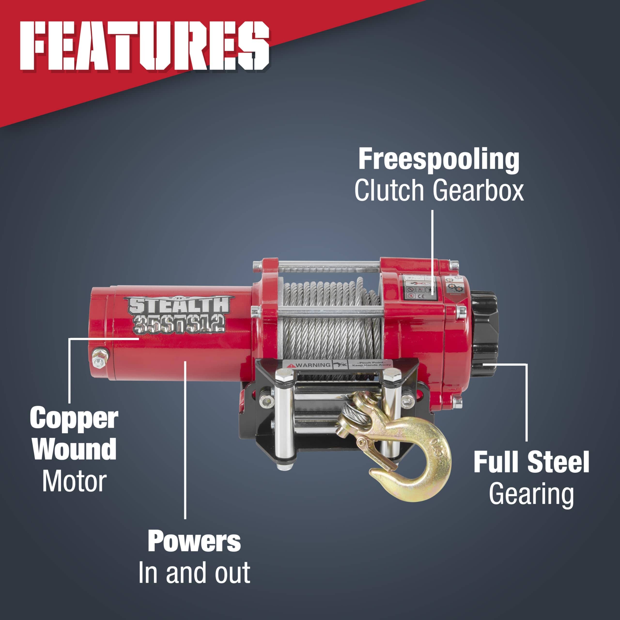 Malacates Stealth 3500lb UTV ATV, Malacate -ntaje 12V - Imagen 3