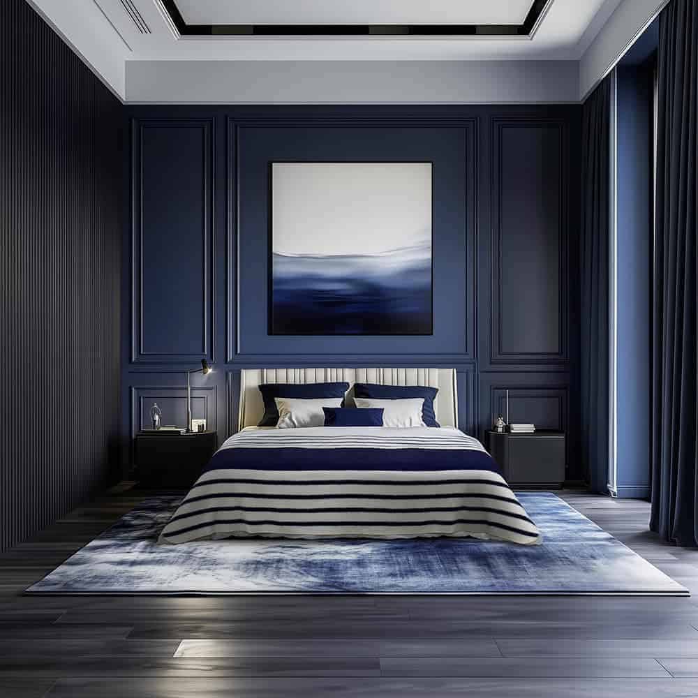 Manta Gruesa de Lana de Alpaca - Manta de Lana -Azul Marino/ - Imagen 3