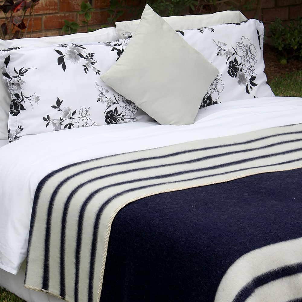 Manta Gruesa de Lana de Alpaca - Manta de Lana -Azul Marino/ - Imagen 6