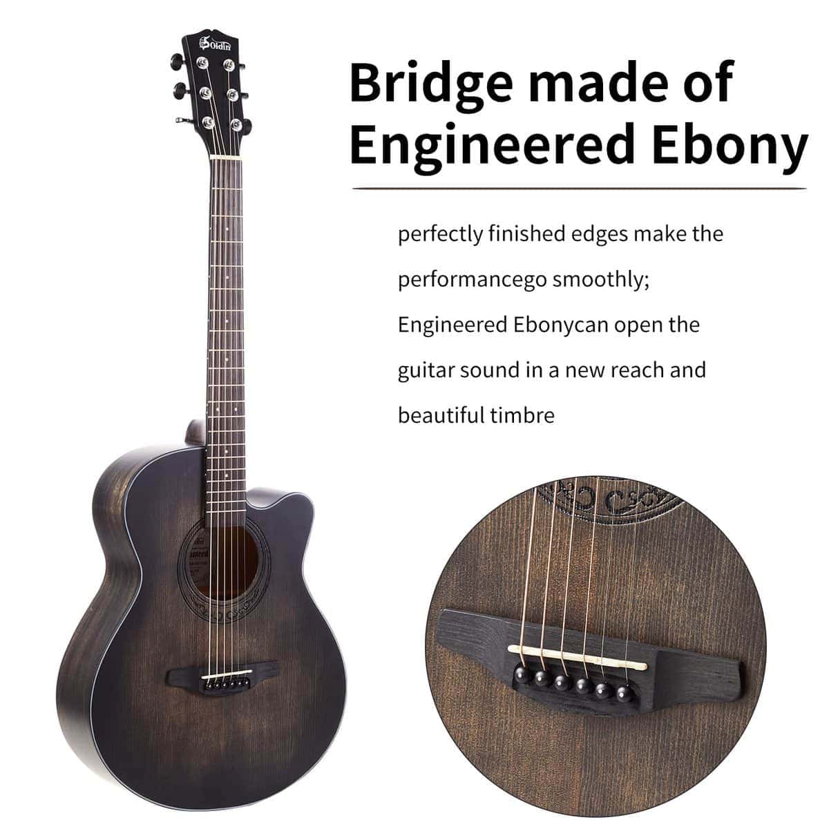 Guitarra Acústica Soldin de 40 Pulgadas Premium con Tapa de - Imagen 7