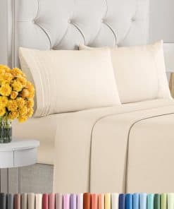 Juego de Sábanas de 4 Piezas Tamaño -Crema Rosa