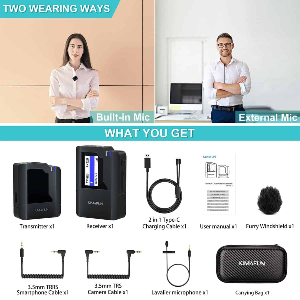 Micrófono inalámbrico de solapa KIMAFUN para cámara, - Imagen 8