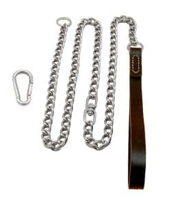 Correa de cadena para perros con asa de cuero, correa de
