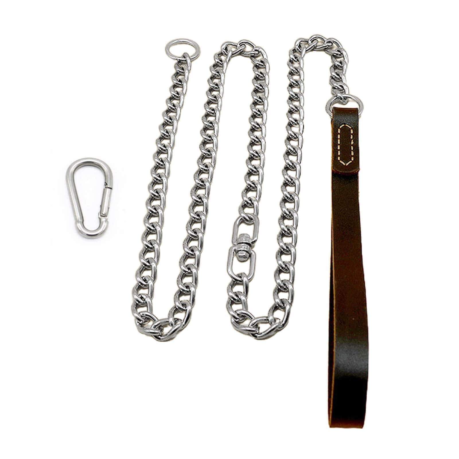 Correa de cadena para perros con asa de cuero, correa de