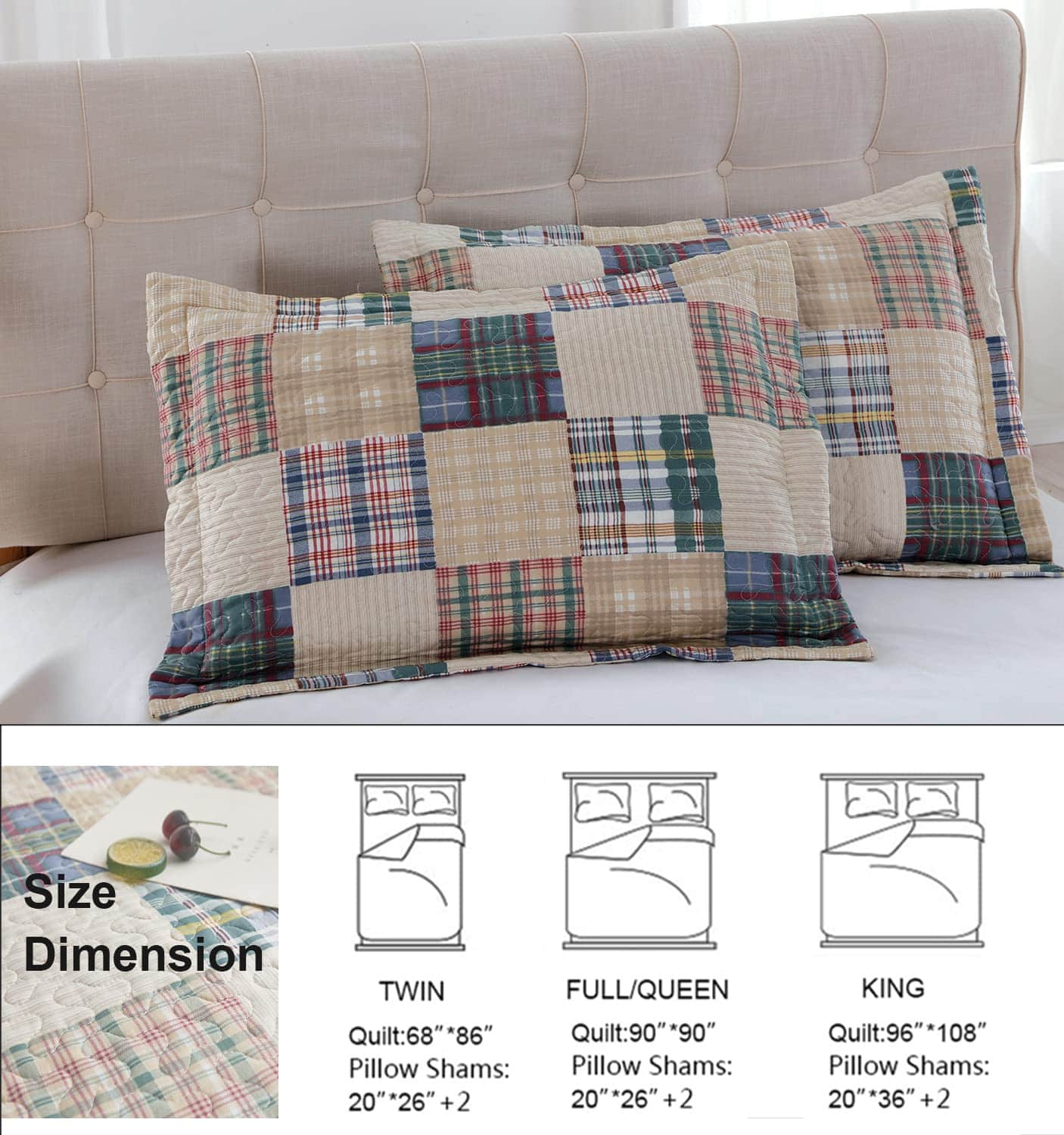 Juego de Edredón a Cuadros Beige Ycosy Tamaño Individual - Imagen 8