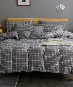 Juego de Funda de Edredón en Gris Blanco a Cuadros