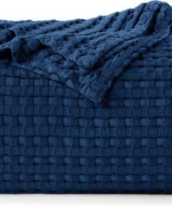 Manta de Algodón 100% en Azul Marino con Textura de Gofre