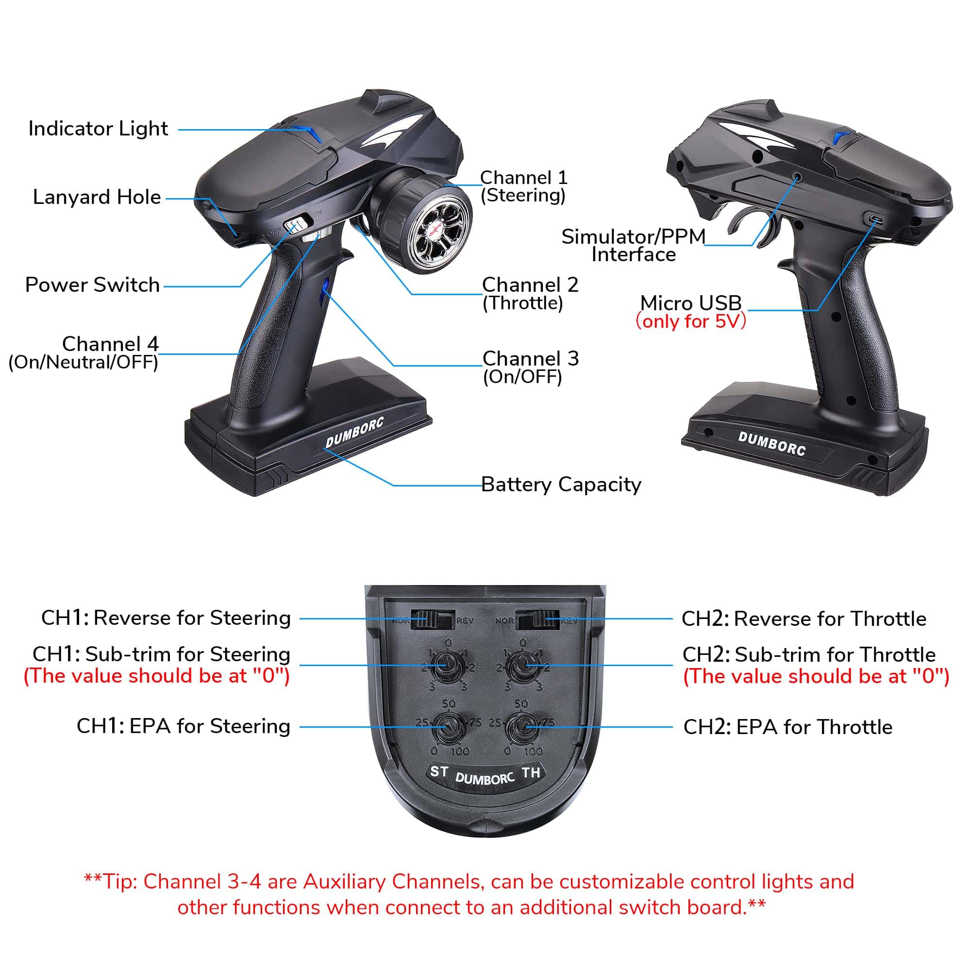 ATA HOBBY DUMBORC X4 2.4GHz 4-Channel RC Transmisor de - Imagen 5