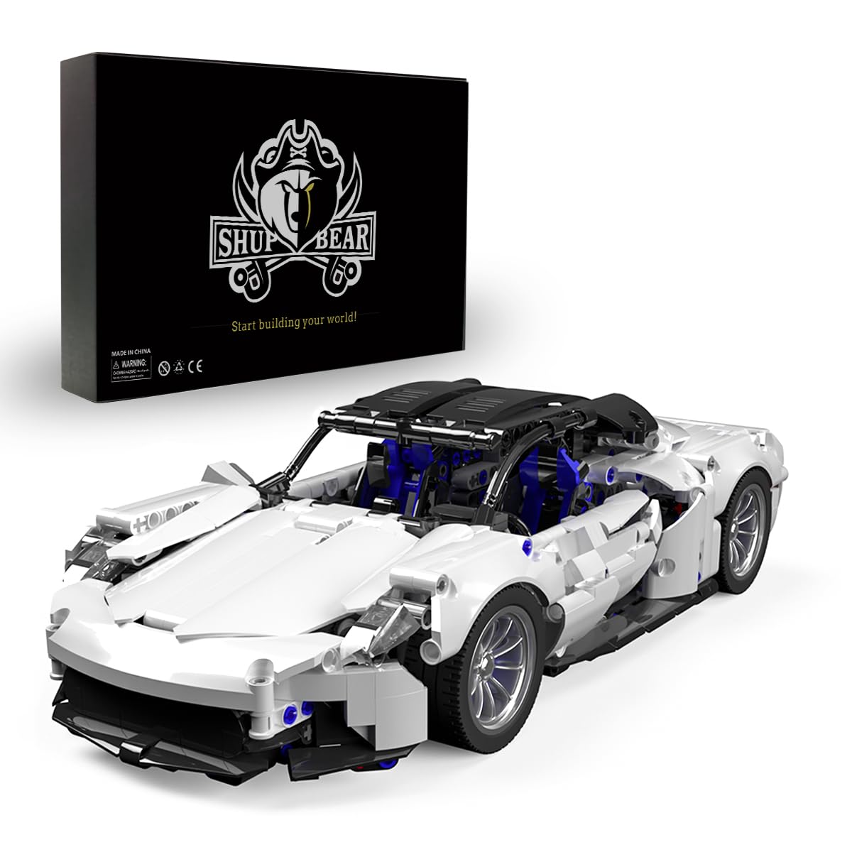 Juego de construcción de automóvil de carreras blancas