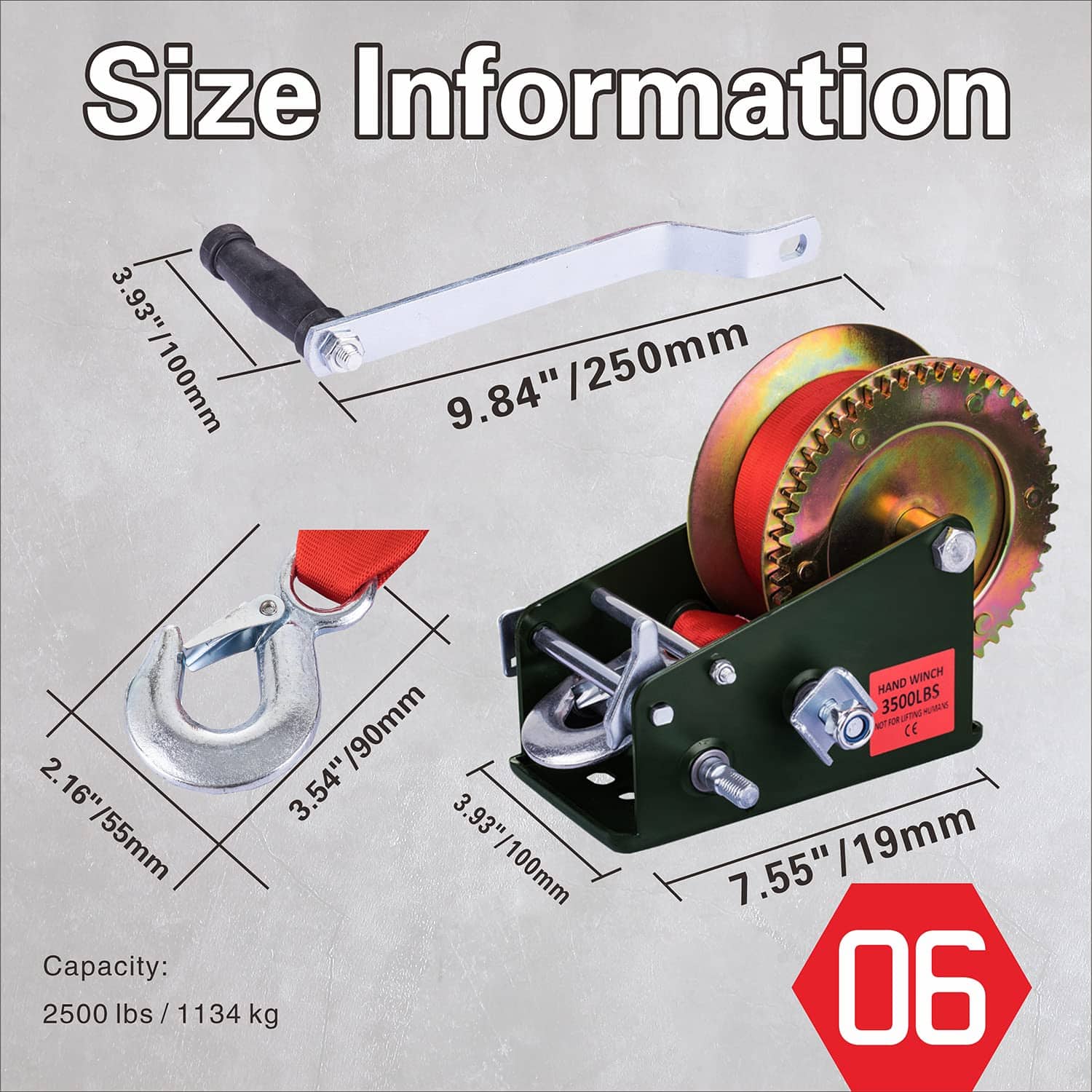 Malacate manual resistente Heavy Duty 3500lbs con correa de - Imagen 8