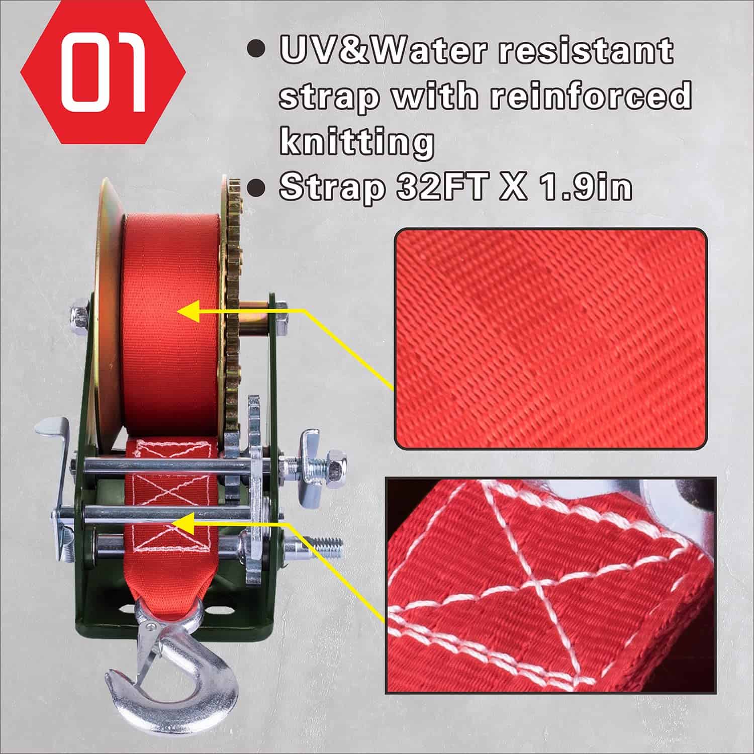 Malacate manual resistente Heavy Duty 3500lbs con correa de - Imagen 5