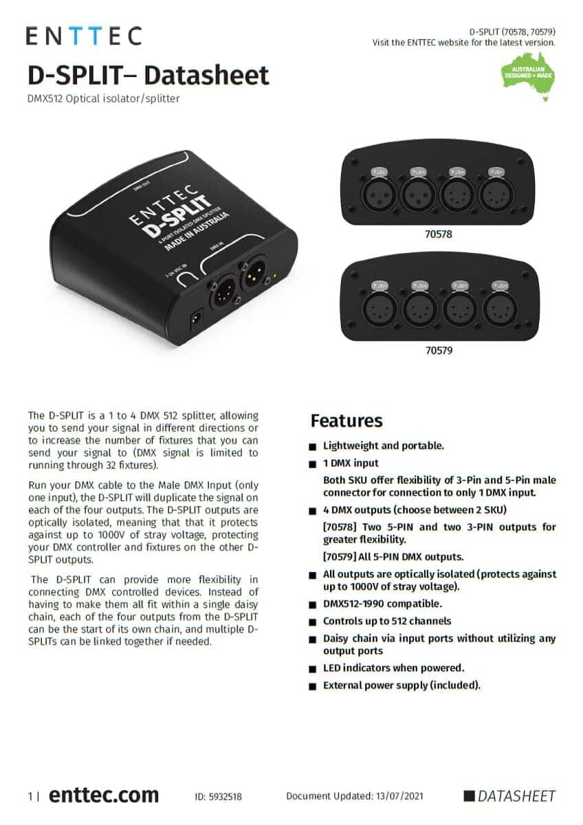 Enttec D-Split 70578 DMX 4 Puerto Separador / Aislador - Imagen 8