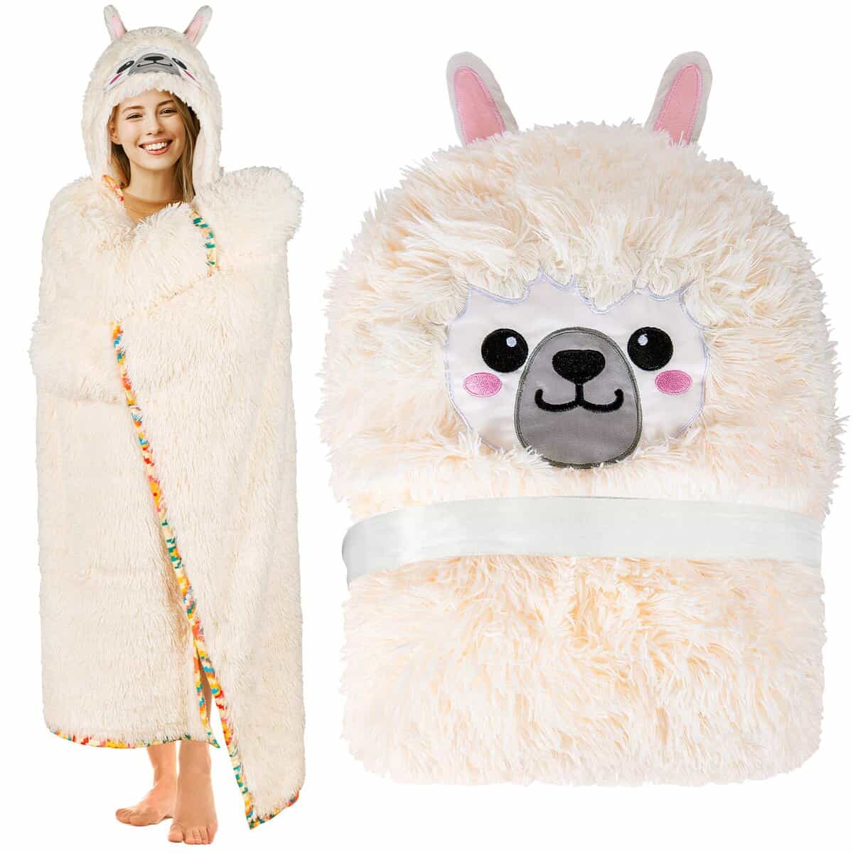 Manta Llama Alpaca con Capucha para Adultos - Peluche Súper