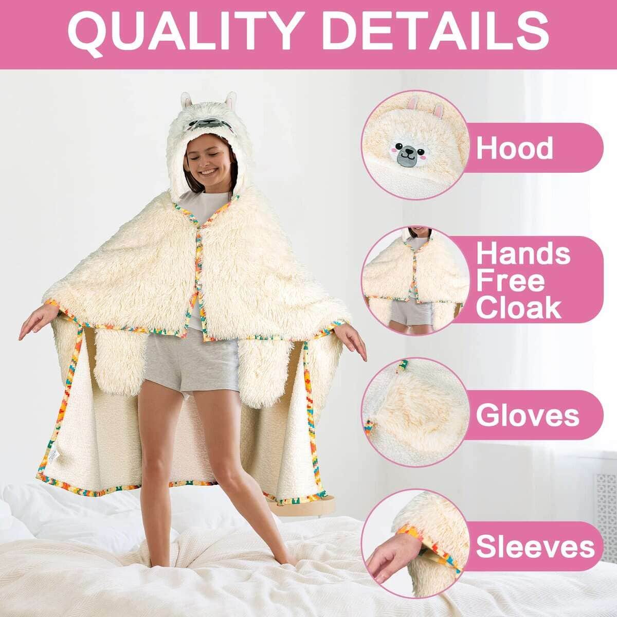 Manta Llama Alpaca con Capucha para Adultos - Peluche Súper - Imagen 4