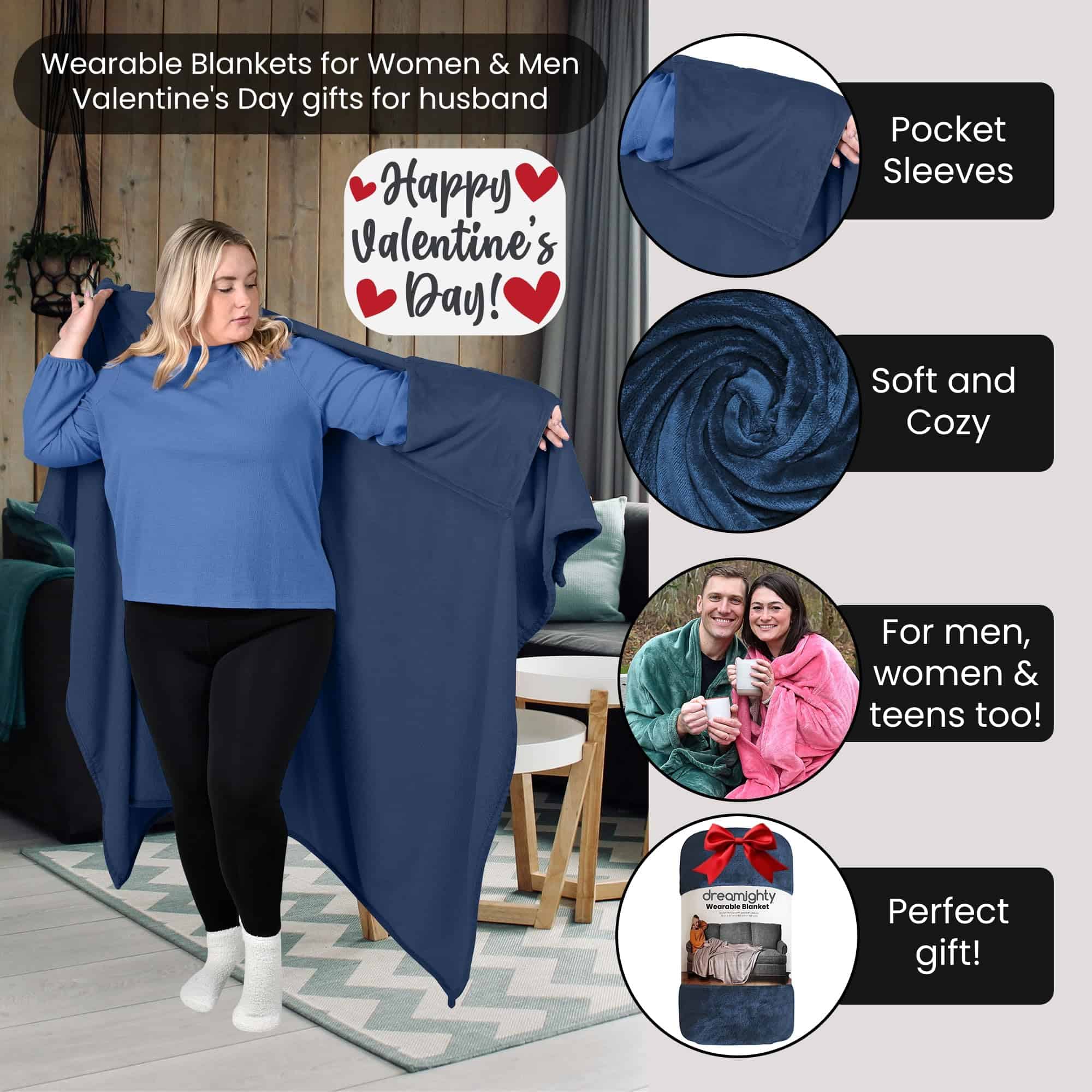 Manta portátil para adultos con mangas -Azul Estrellado - Imagen 4