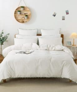 Juego de Cama King Softta Boho Blanco Vintage Pom-Pom Funda