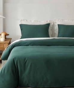 Juego de Funda de Edredón de Algodón de Fibra -Verde Oscuro