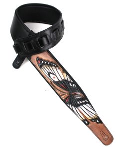 Correa de guitarra acolchada negra con diseño de mariposa