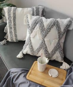 Fundas de Cojín Decorativas Boho Blanco Gris Set de 2,