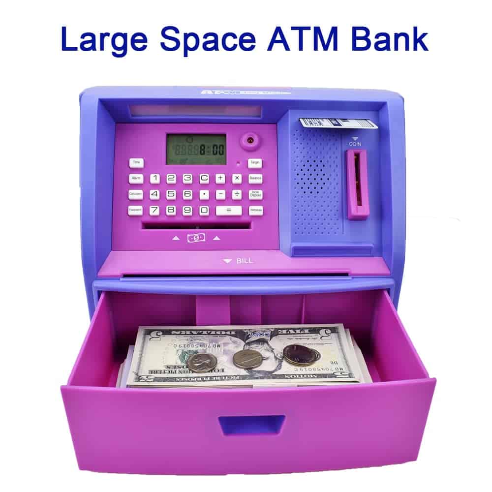 Hucha de Plástico Morada, Caja de Ahorros con Forma de ATM, - Imagen 6