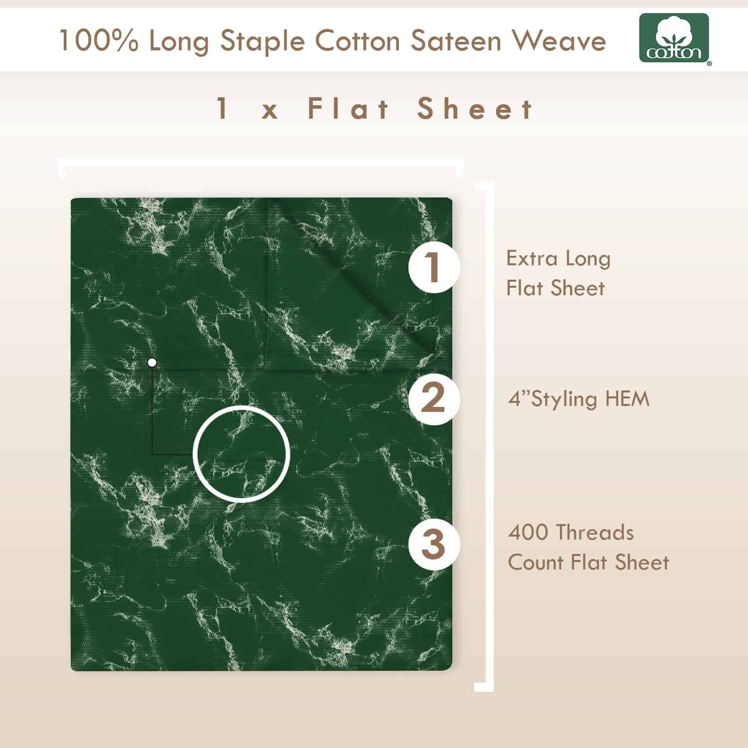 Sábana Plana de Algodón Puro Pizuna para Tamaño Completo - Imagen 4