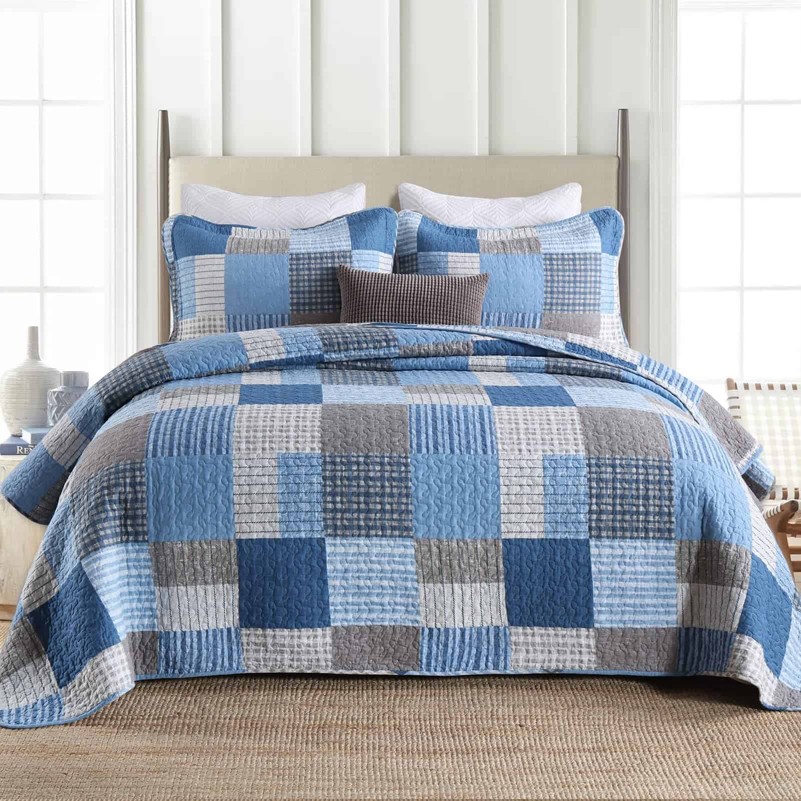 Edredón a cuadros para cama King - 100% algodón, edredón