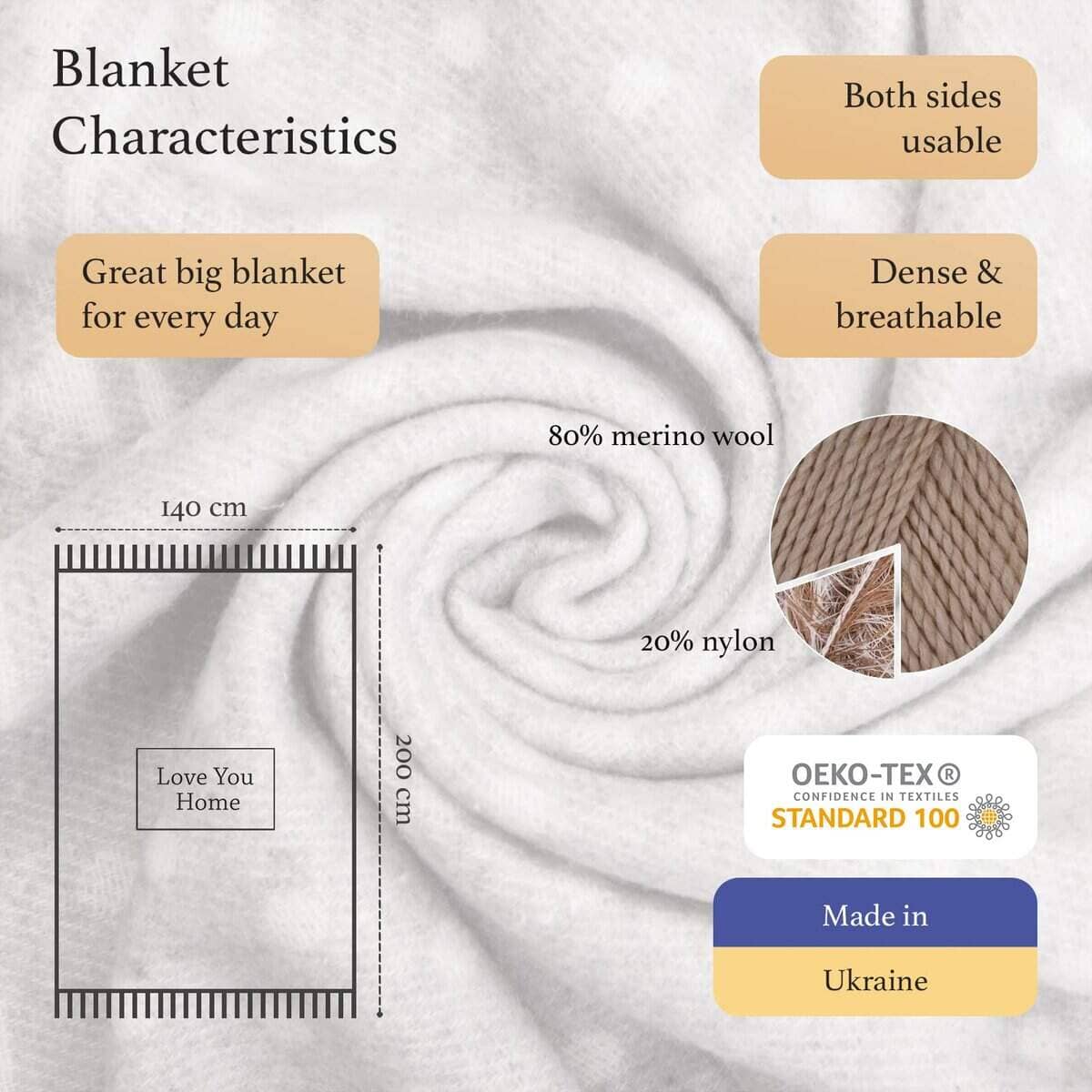 Manta de Lana Merina LYHome - Abrigo Cálido para Clima - Imagen 3