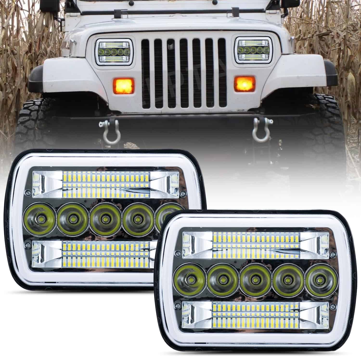 MXSAG 2pcs Faros Blancos y Ámbar Cuadrados 7" X 6" Luces de