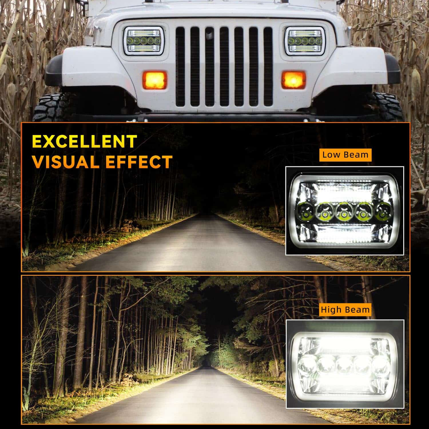 MXSAG 2pcs Faros Blancos y Ámbar Cuadrados 7" X 6" Luces de - Imagen 4