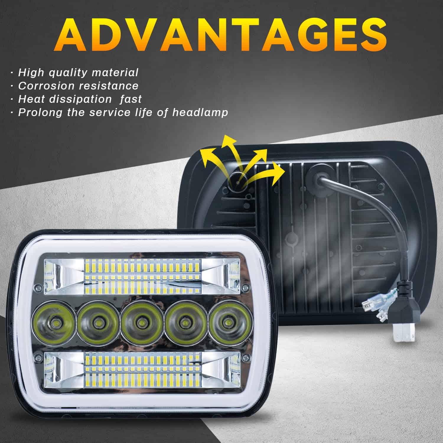 MXSAG 2pcs Faros Blancos y Ámbar Cuadrados 7" X 6" Luces de - Imagen 7