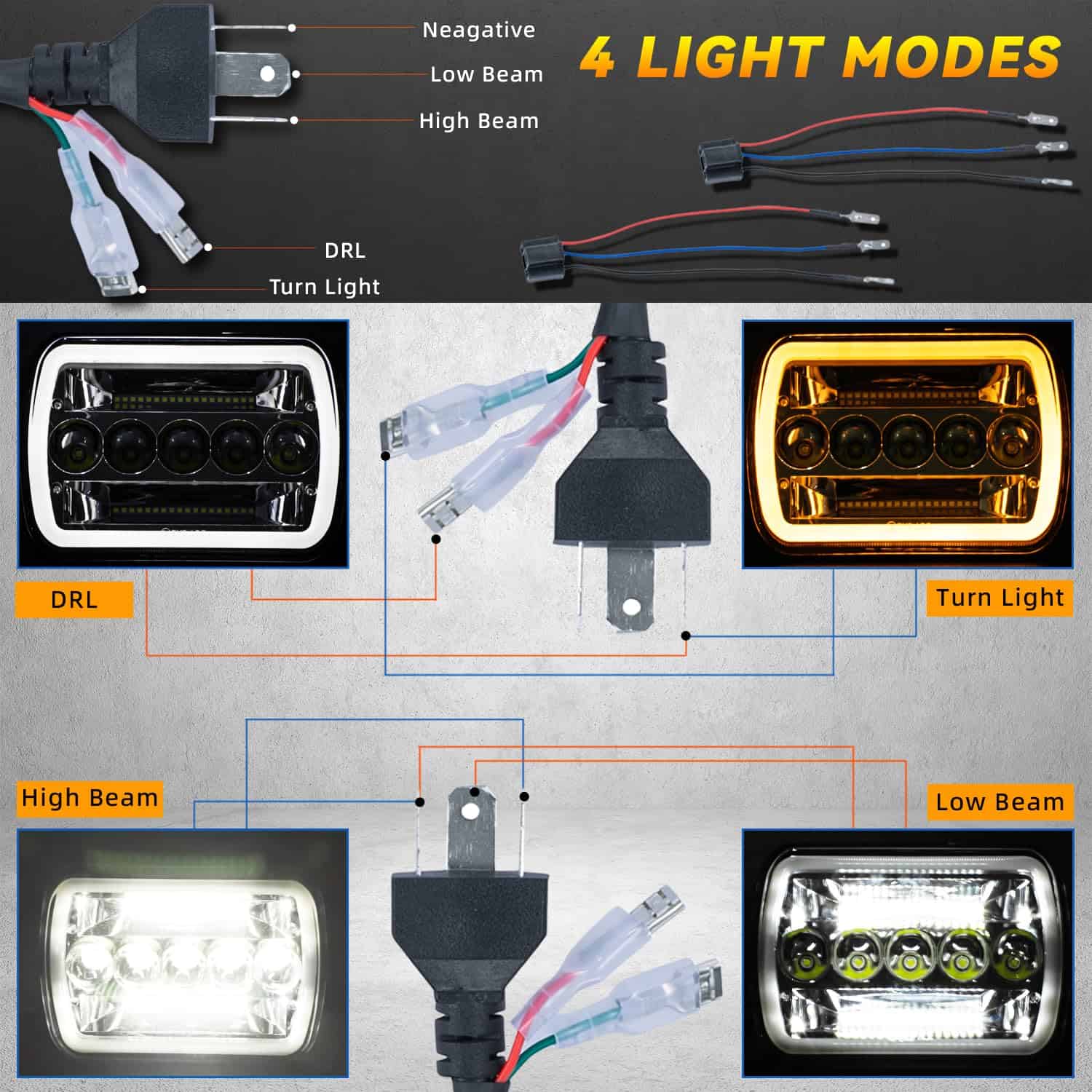 MXSAG 2pcs Faros Blancos y Ámbar Cuadrados 7" X 6" Luces de - Imagen 3