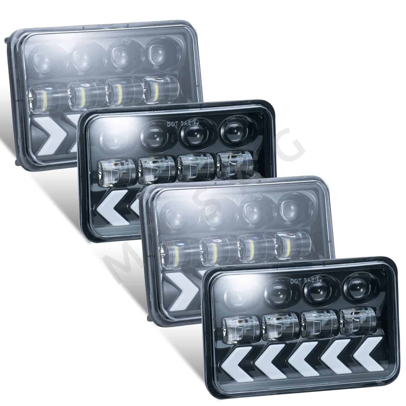 Faros Delanteros Cuadrados Blancos y Ámbar 6" X 4" 4 Piezas