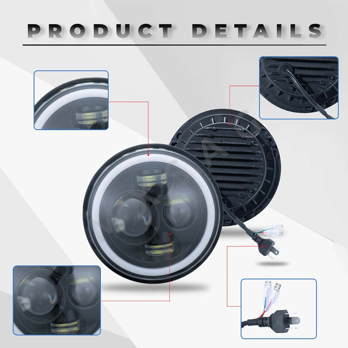 Conjunto de 2 faros redondos de 7 pulgadas blanco DRL Ámbar - Imagen 6