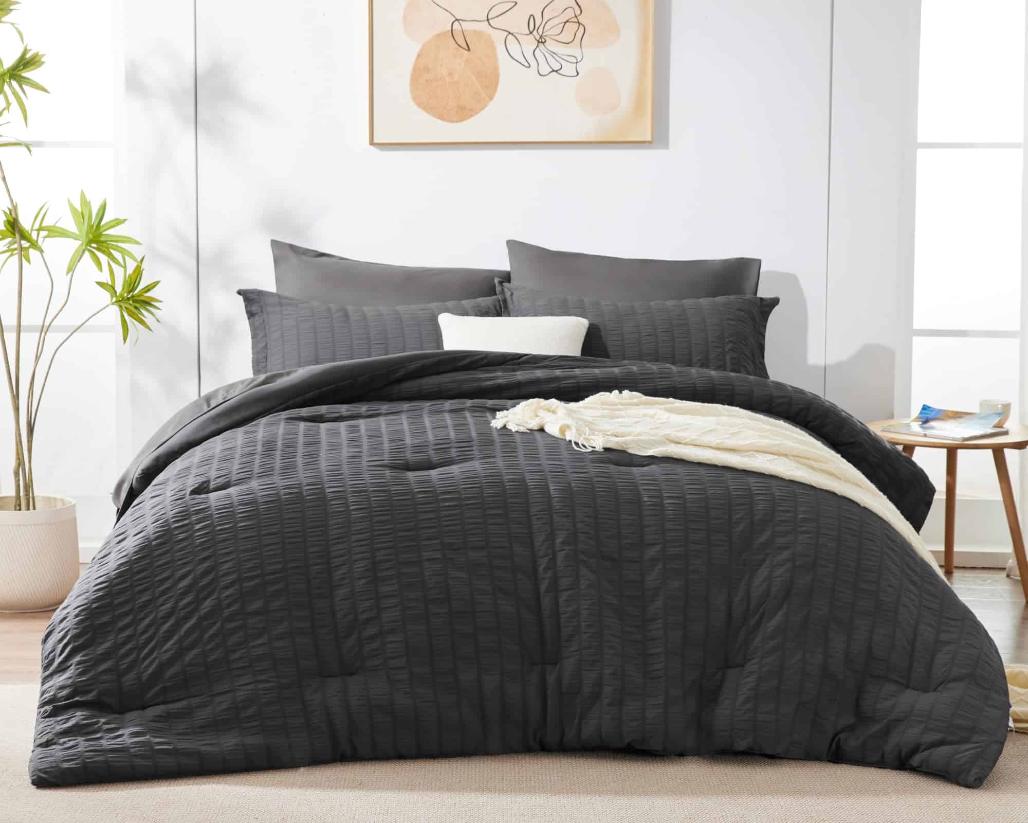 Set de Edredón King Seersucker CozyLux con Sábanas Gris - Imagen 10