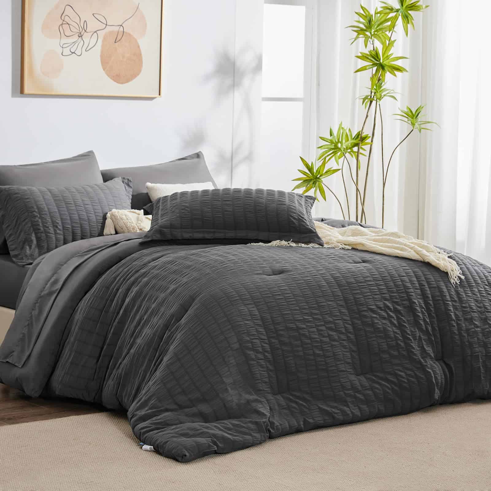 Set de Edredón King Seersucker CozyLux con Sábanas Gris
