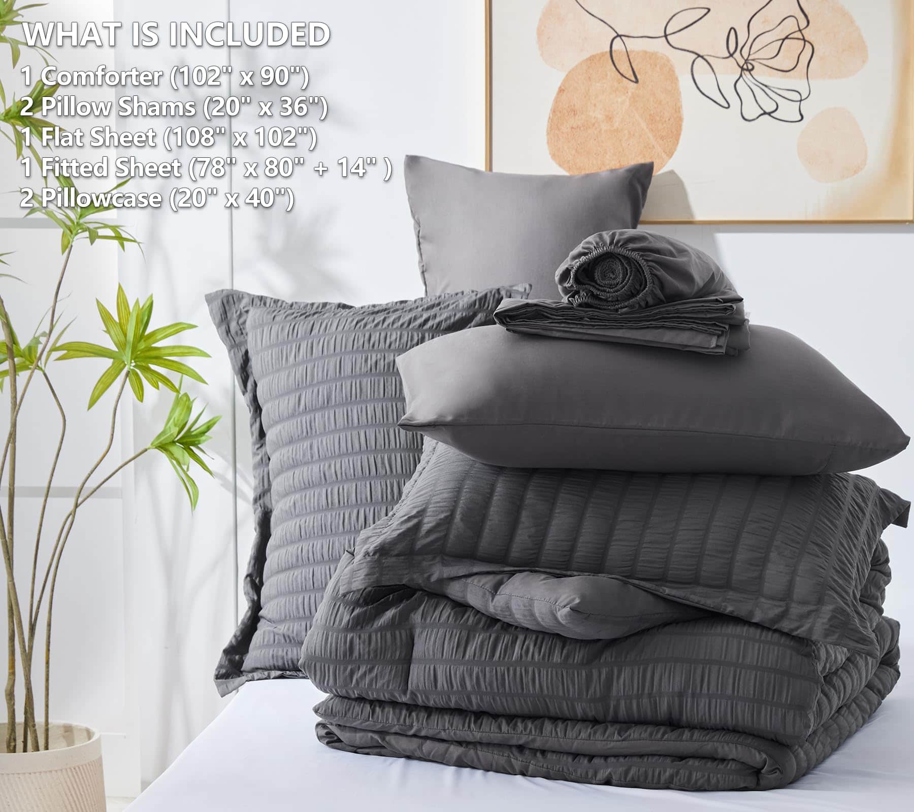 Set de Edredón King Seersucker CozyLux con Sábanas Gris - Imagen 8
