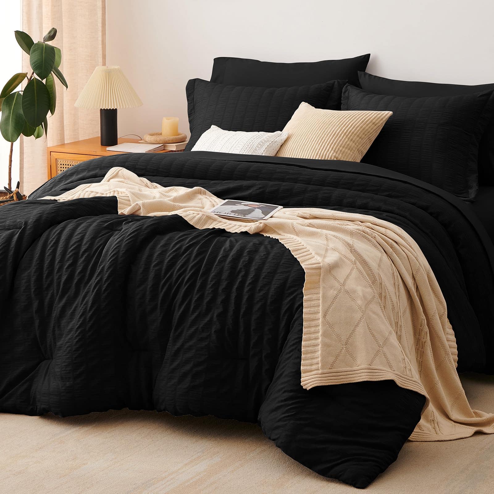 Juego de Cama en una Bolsa CozyLux Negro con Textura