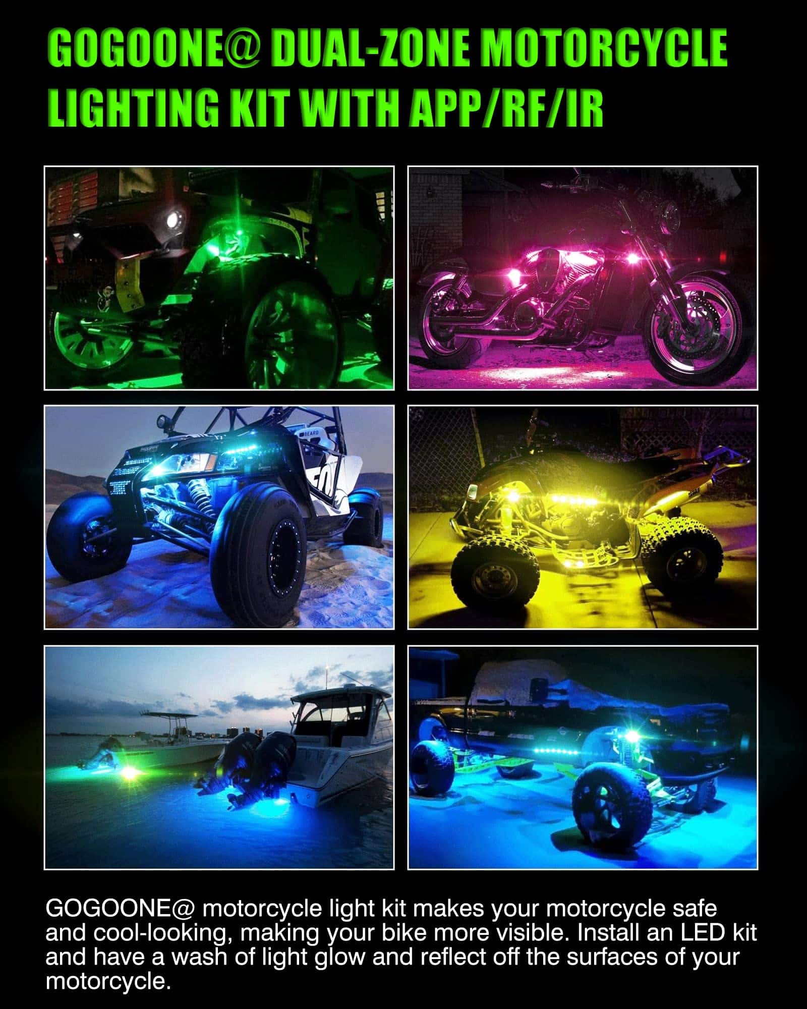 GOGOONE 16PCs Kit de Tiras de Luces LED para Motocicleta - Imagen 7