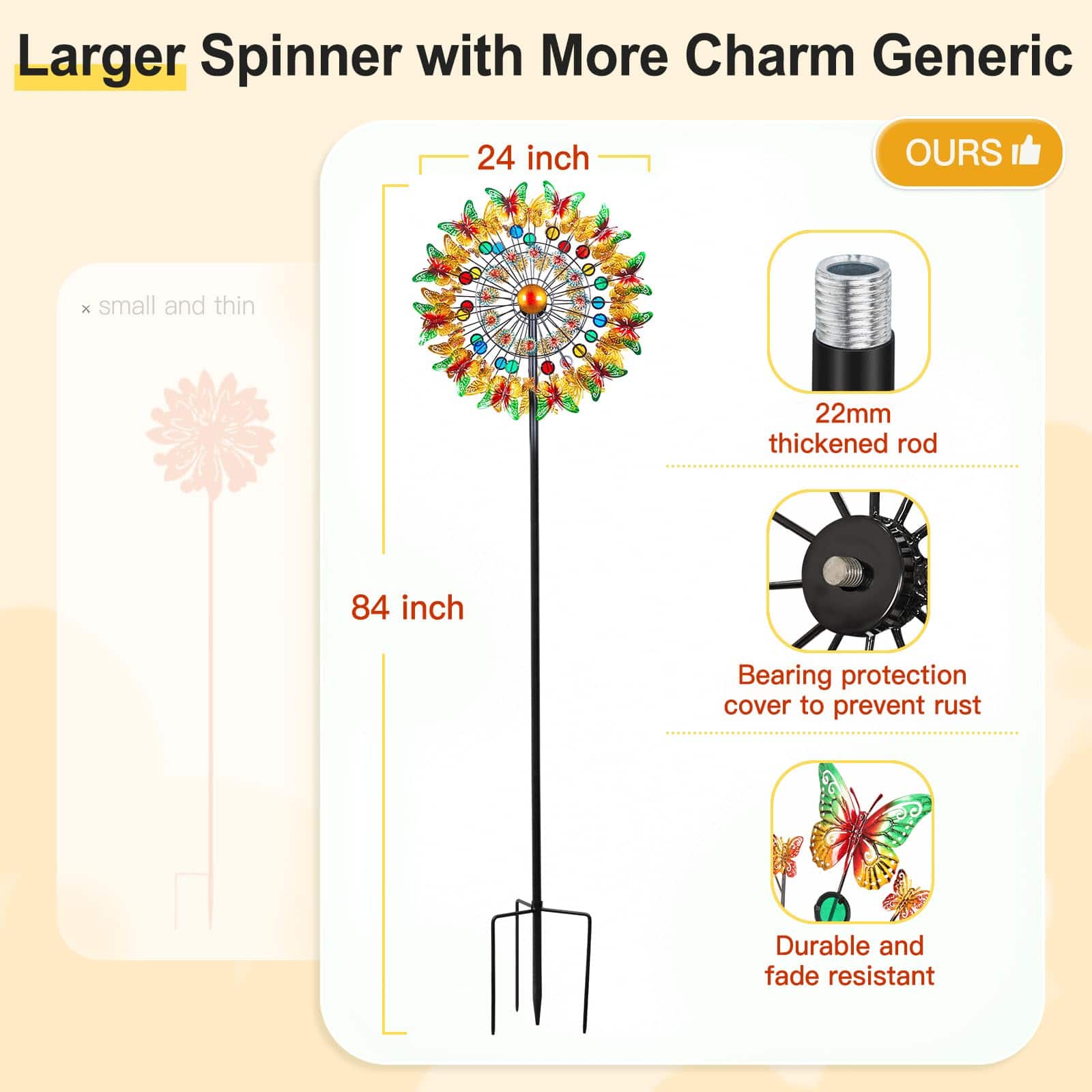 Lairander Spinner de Viento de Mariposa al Aire Libre, 84'' - Imagen 4
