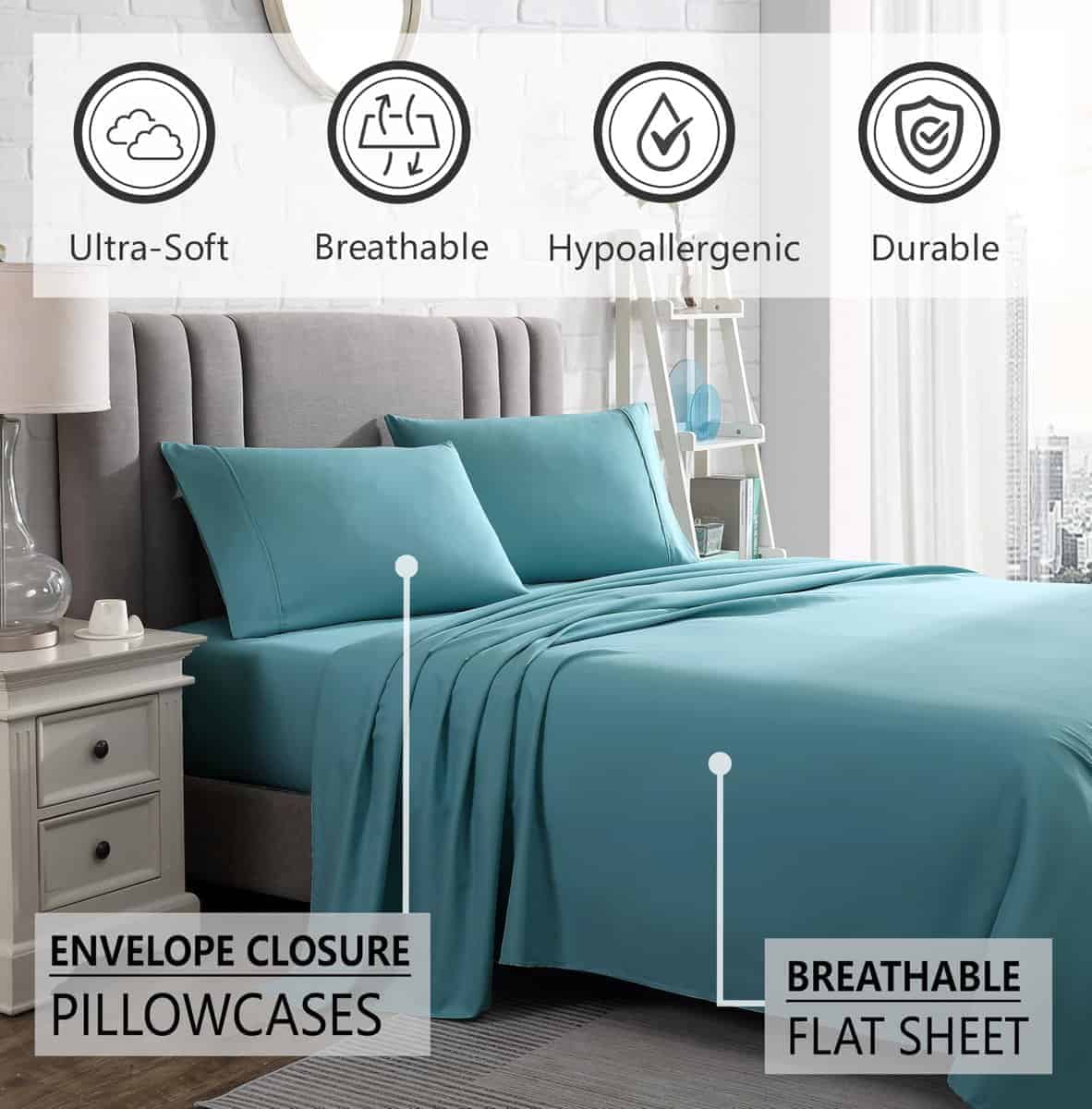 Juego de sábanas American Home Collection Queen -Aqua - Imagen 6