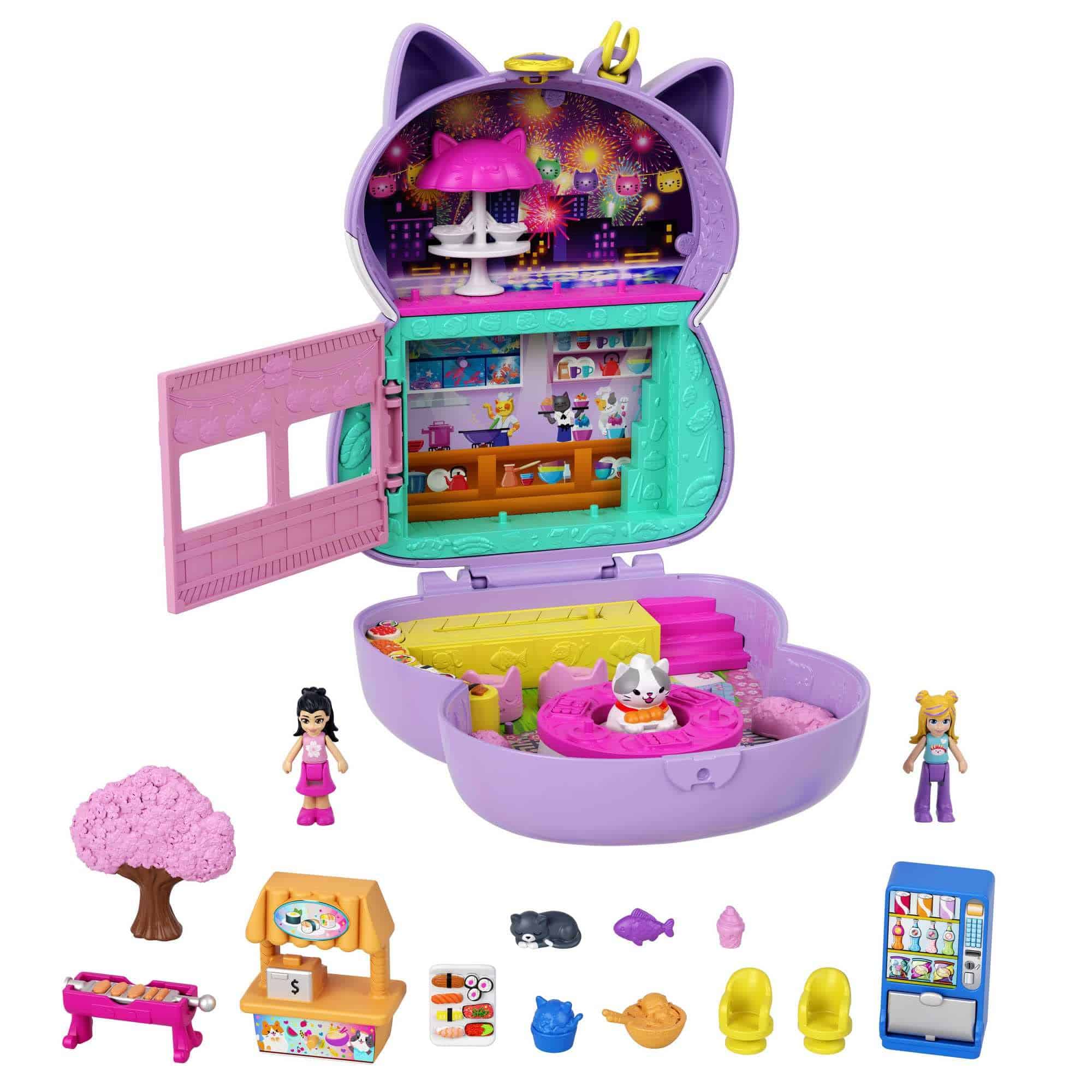 Polly Pocket Compact Playset, Sushi Shop Cat con 2 Micro