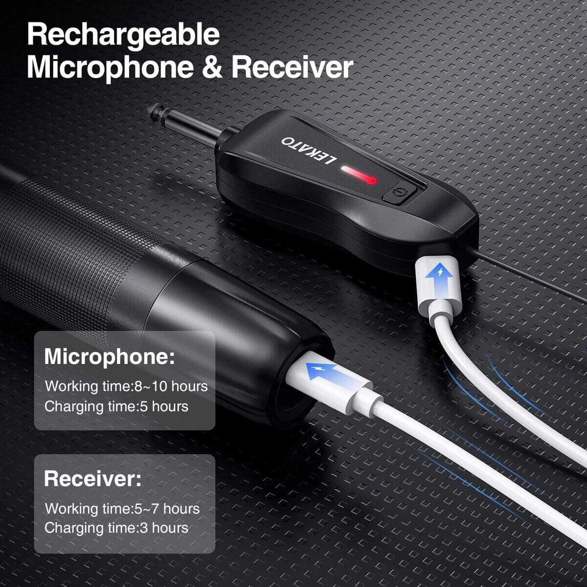 Micrófono inalámbrico LEKATO, Micrófono recargable UHF, - Imagen 6