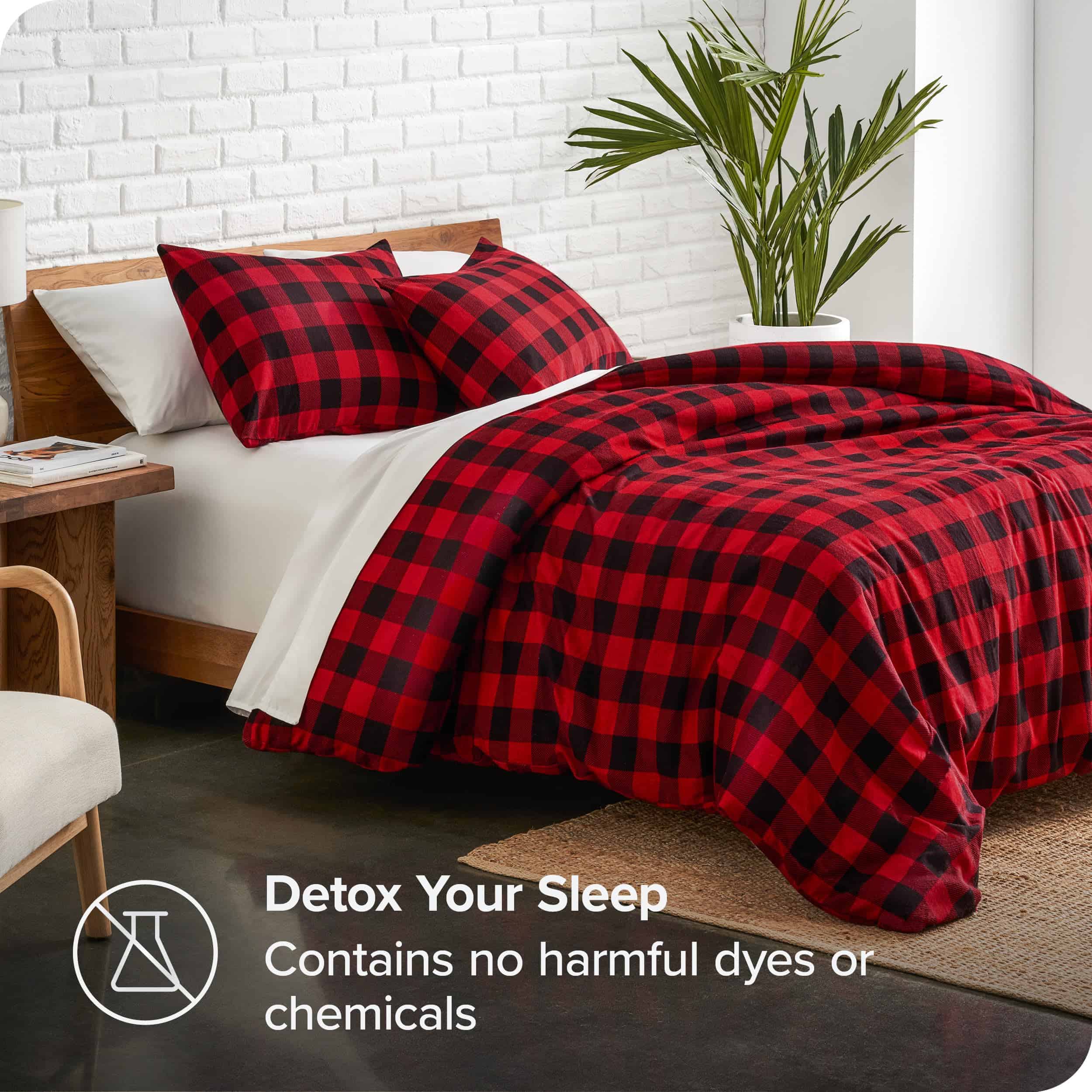 Juego de Funda de Edredón de Franela Bare Home - -Rojo/Negro - Imagen 3