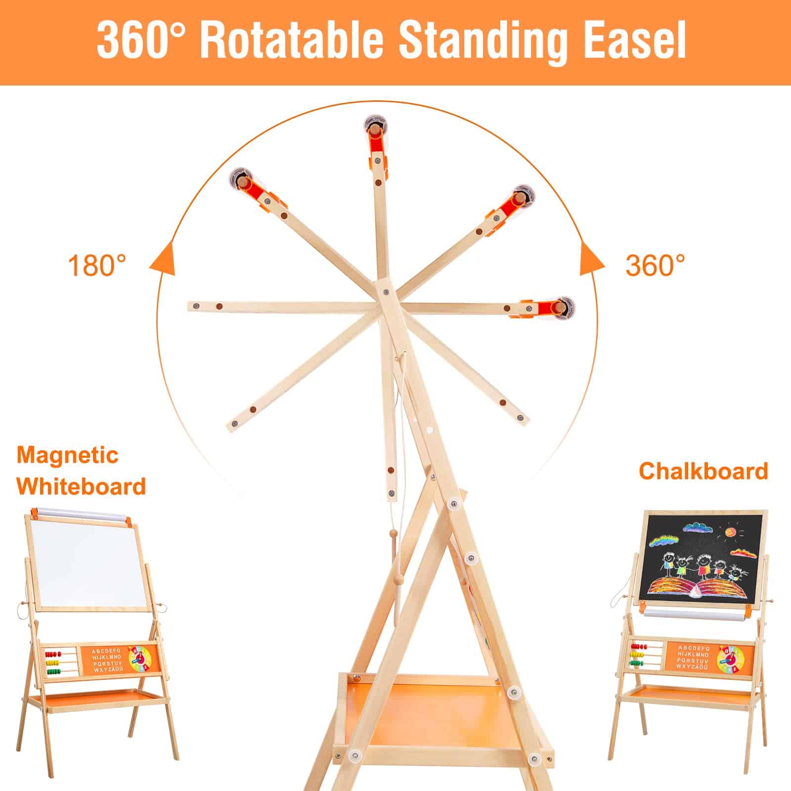 Caballete de madera 3 en 1 para niños OMOTIYA, caballete de - Imagen 6
