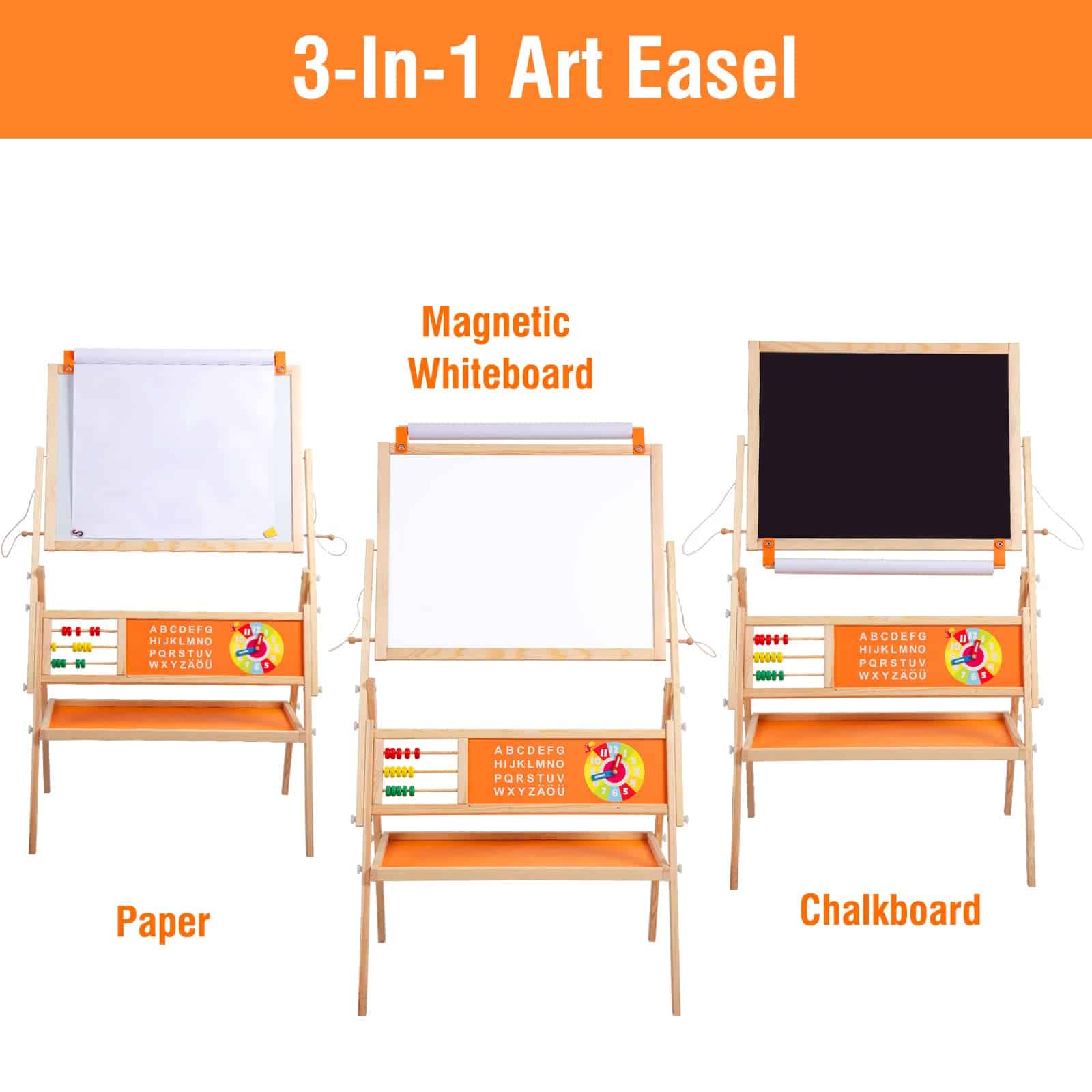 Caballete de madera 3 en 1 para niños OMOTIYA, caballete de - Imagen 4