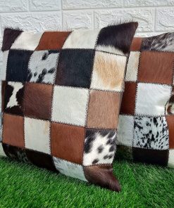 Set de 2 Fundas de Almohada de Cuero de Vaca Tricolor