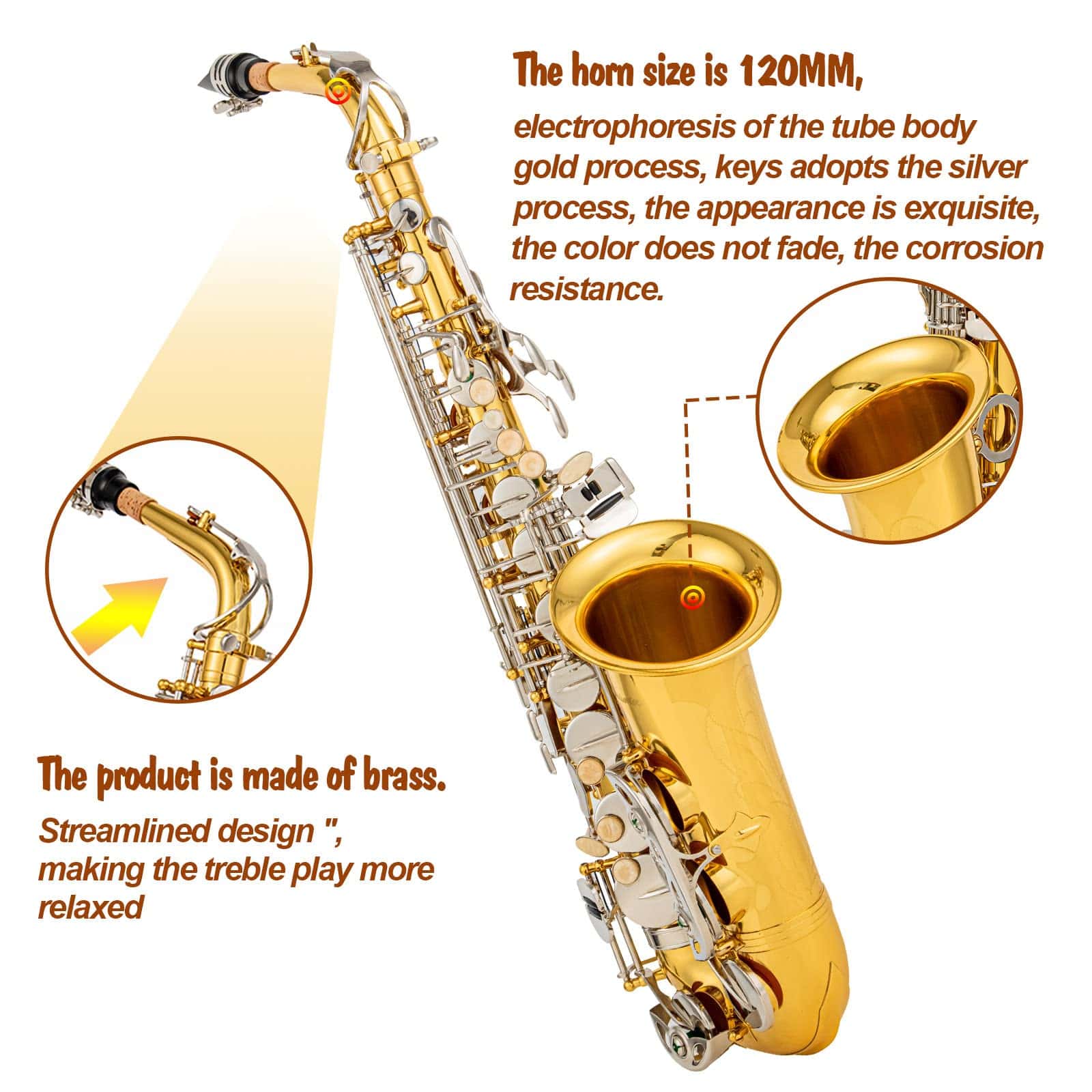 Saxofón Alto en Mi bemol de Latón Engrasado con Llaves - Imagen 5