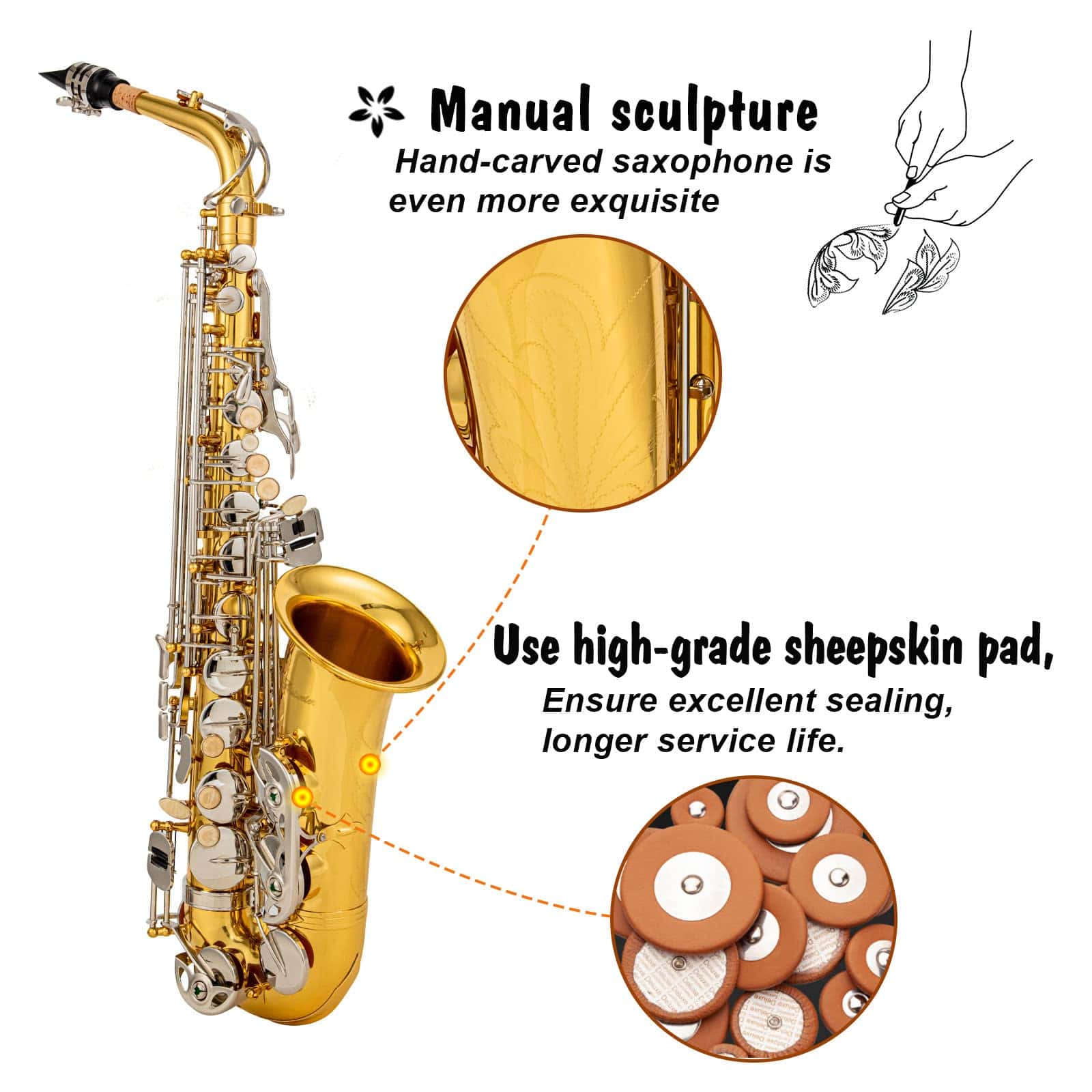 Saxofón Alto en Mi bemol de Latón Engrasado con Llaves - Imagen 3