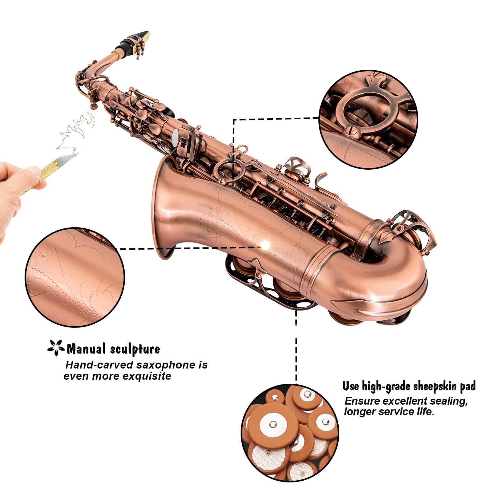 Saxofón Alto Aisiweier en Bronce Rojo Antiguo Vintage Sax - Imagen 5